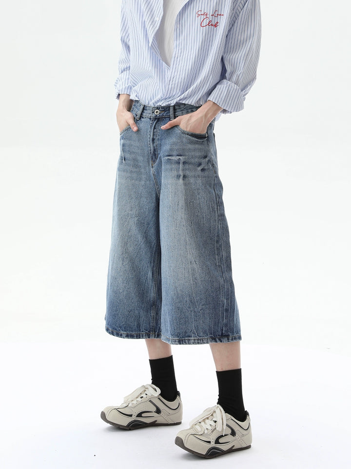 Loose Wide Leg Cropped Denim Pants