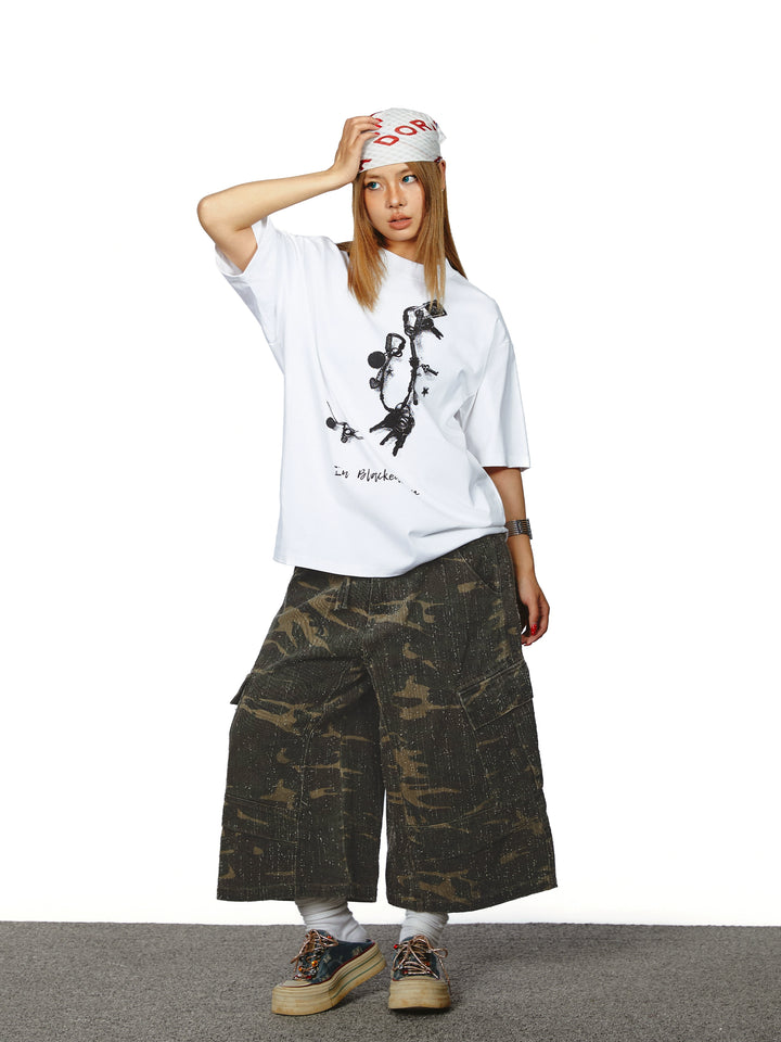 グラフィックプリントルーズフィットショートスリーブTシャツ