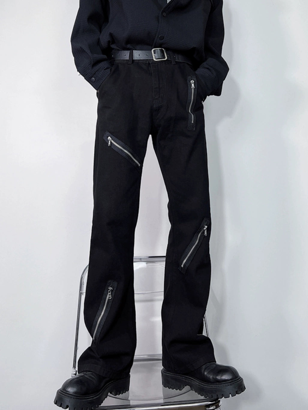 Straight Fit Zipper Detail Street Pants