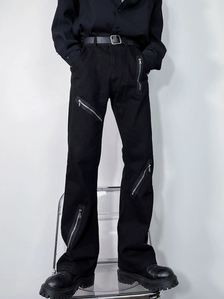 Straight Fit Zipper Detail Street Pants