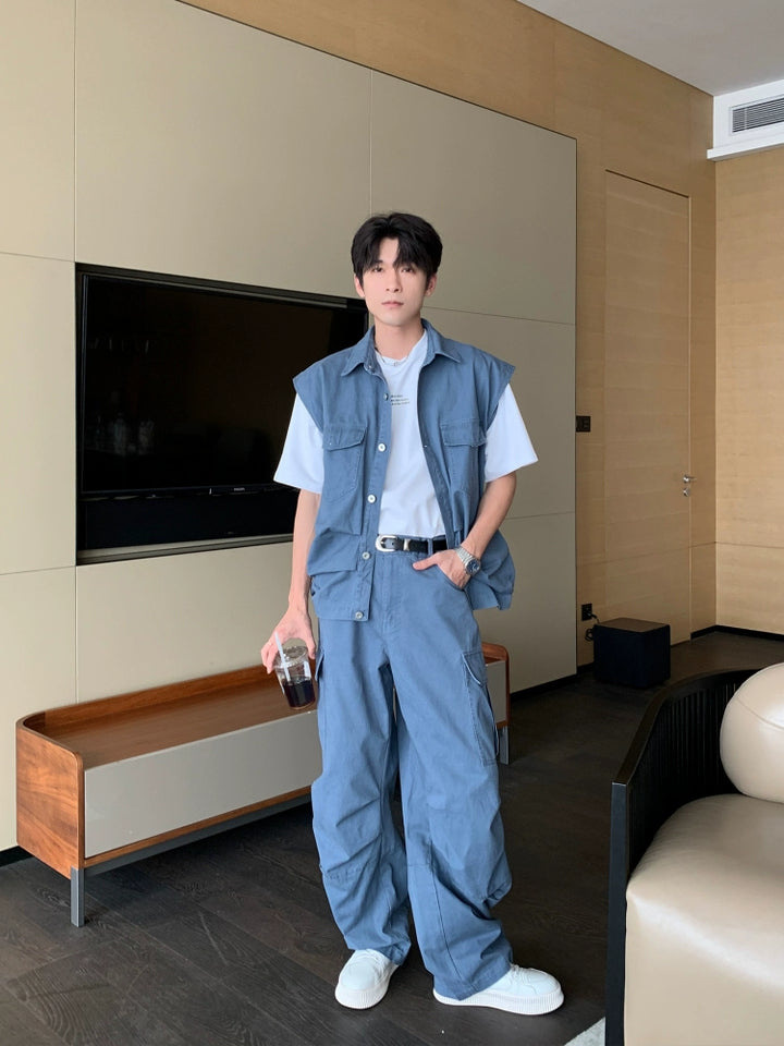 Sleeveless Cotton Cargo Shirt and Pants