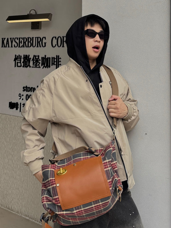 Plaid Multi-function Messenger Backpack