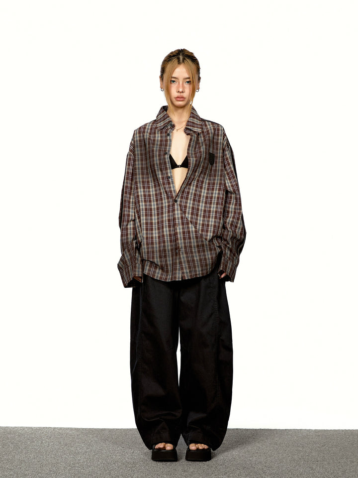 Plaid Patchwork Distressed Loose Shirt