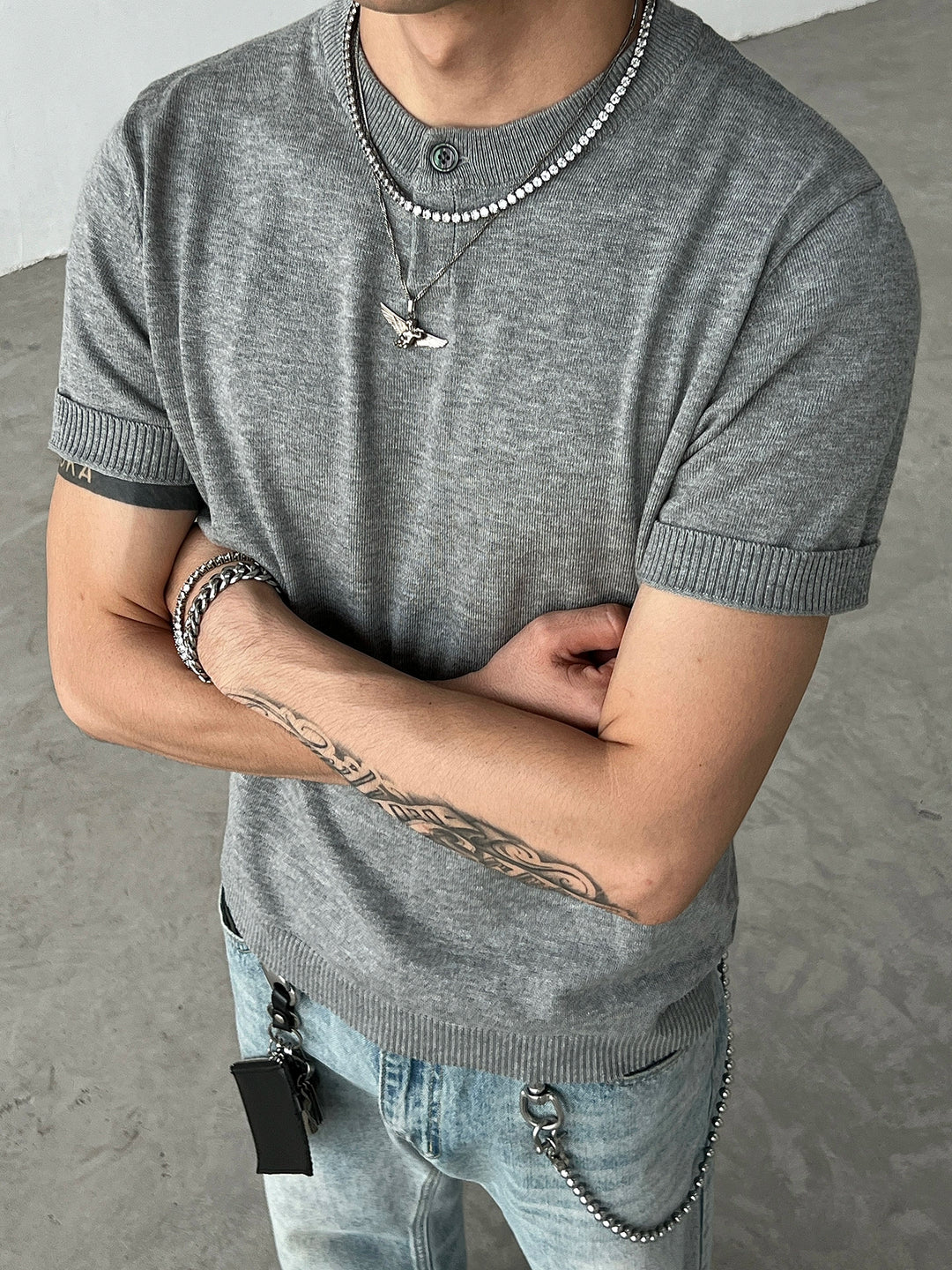 Crewneck Knitted Short Sleeve T-shirt