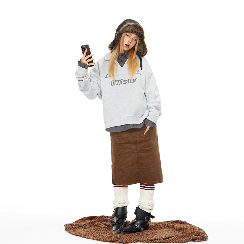 Deconstructed Print Polo Neck Sweatshirt