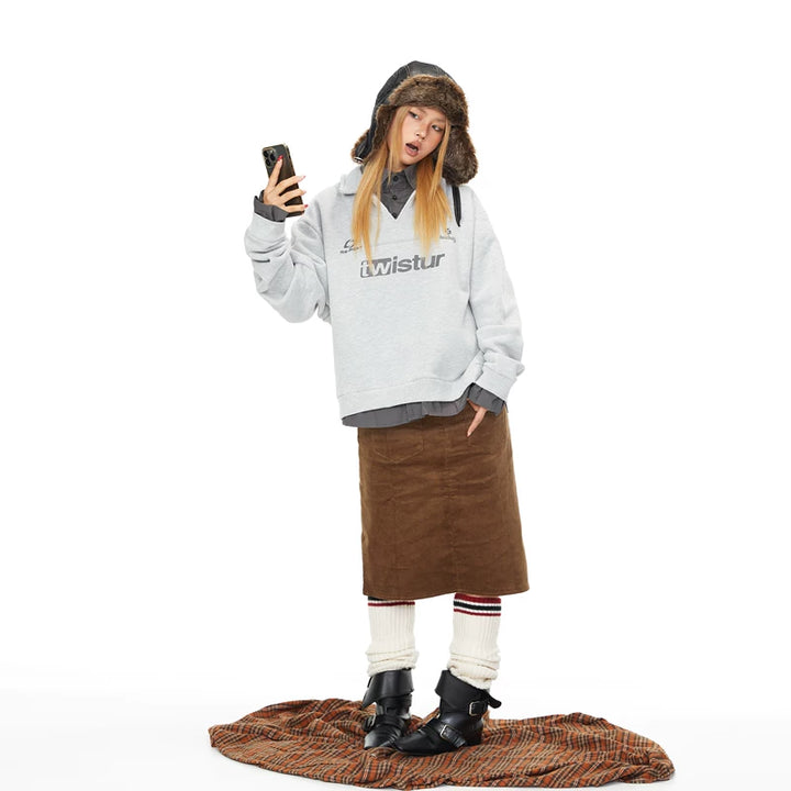 Deconstructed Print Polo Neck Sweatshirt