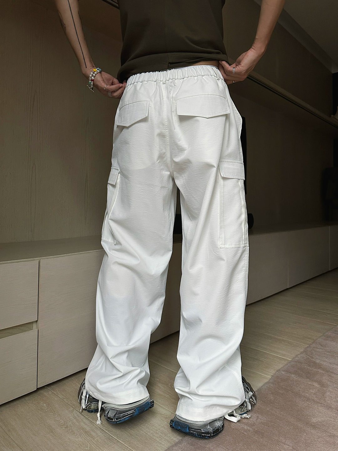 White Drawstring Cargo Pants