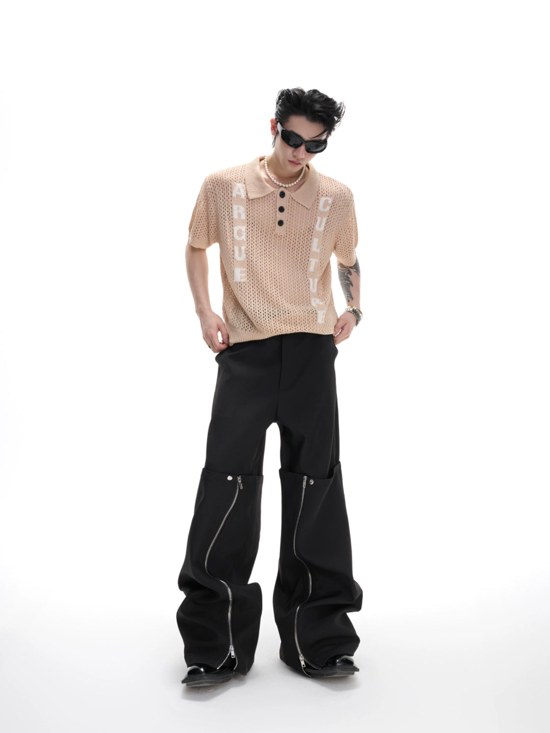 Hollow Knit Jacquard Polo Shirt