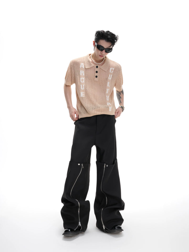 Hollow Knit Jacquard Polo Shirt