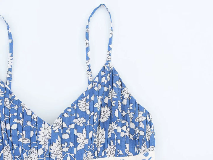 ストラップ付きパッチワークプリントレイヤードサンドレス