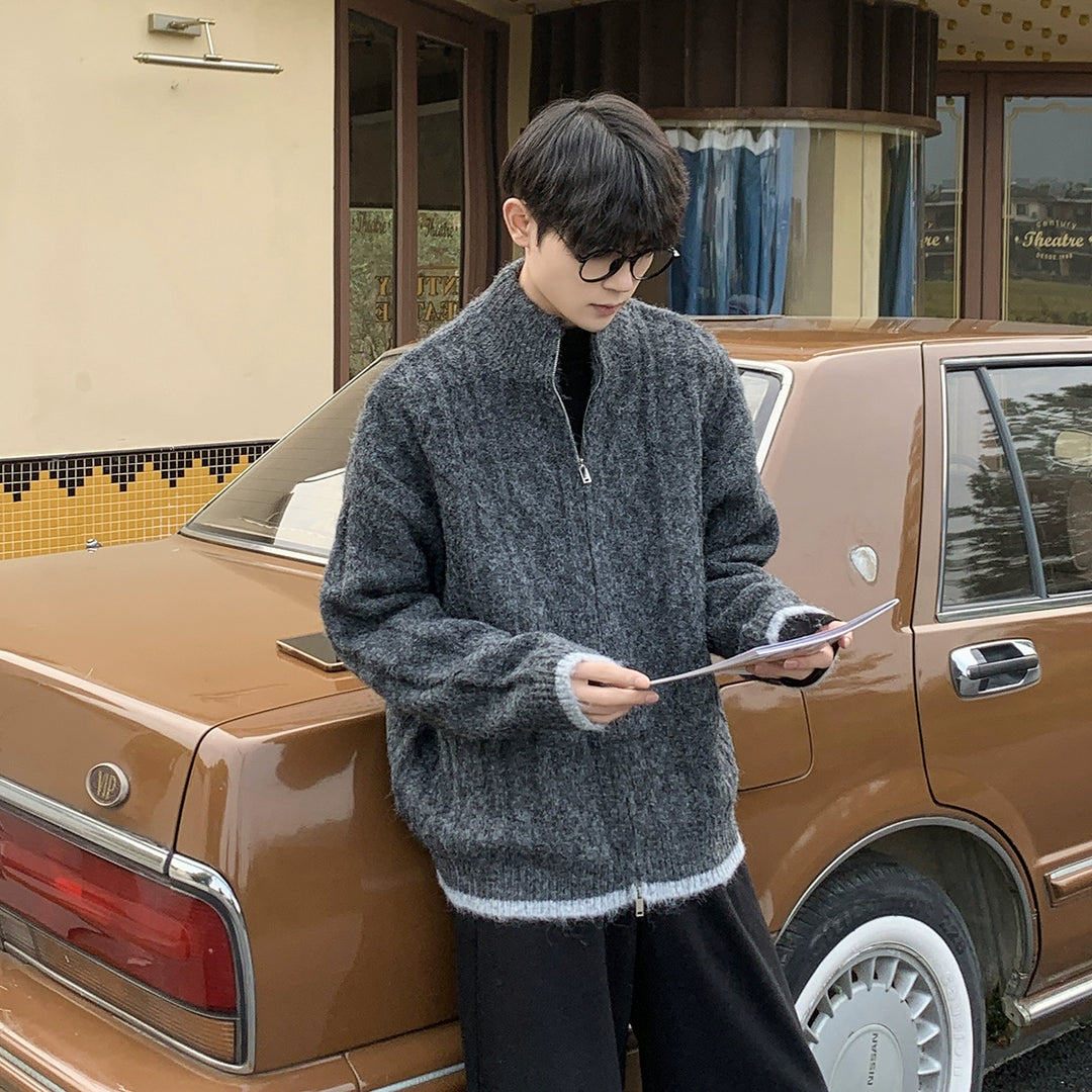 Zip Turtleneck Knit Cardigan Sweater