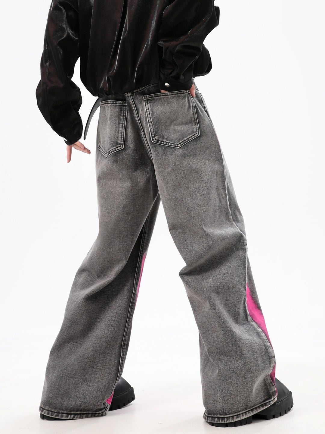 Graffiti Drape Bred-Leg Jeans Bukser