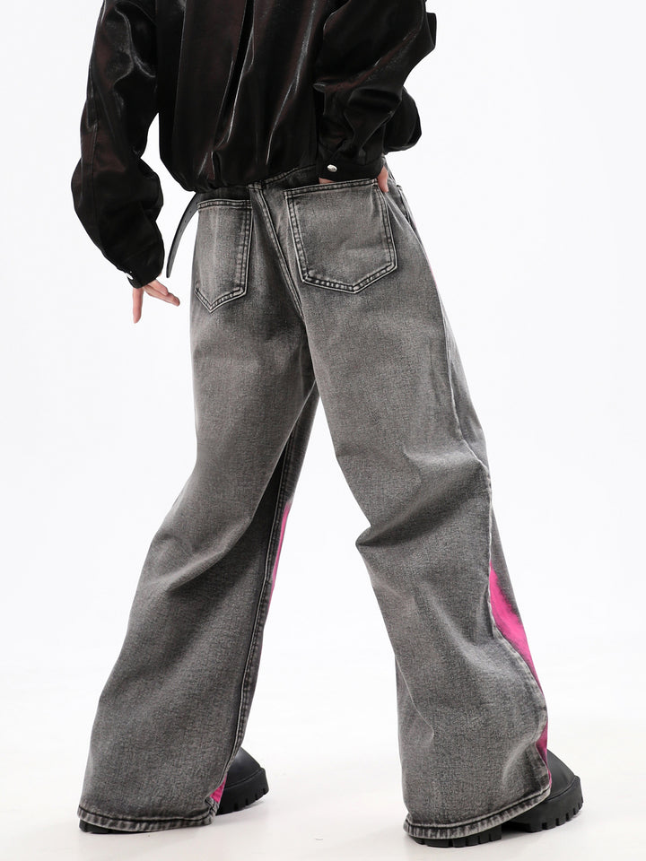 Graffiti Drape Bred-Leg Jeans Bukser