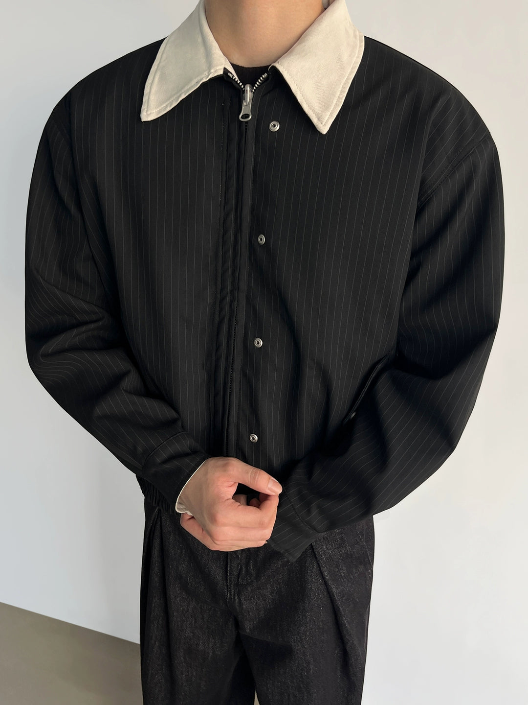 Reversible Pinstripe Lapel Short Jacket