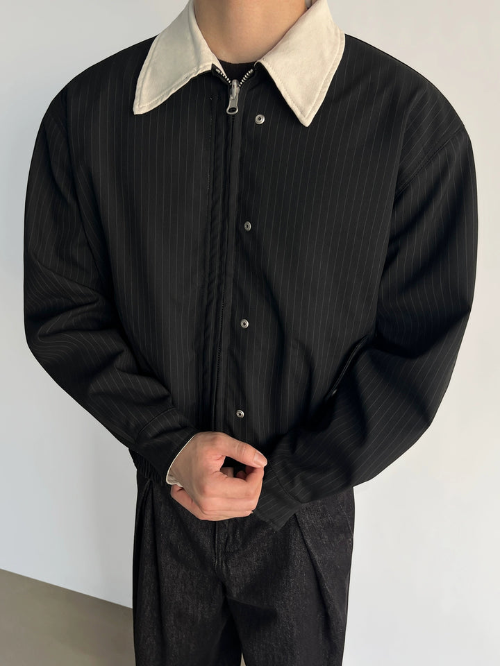 Reversible Pinstripe Lapel Short Jacket