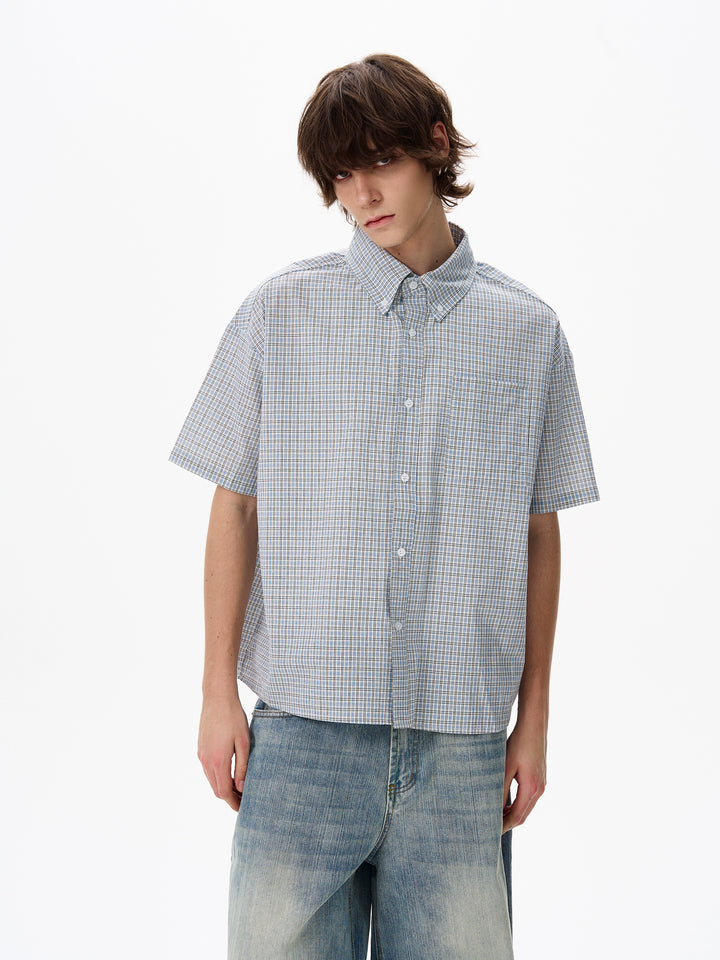 Plaid Short Sleeve College Style Shirt