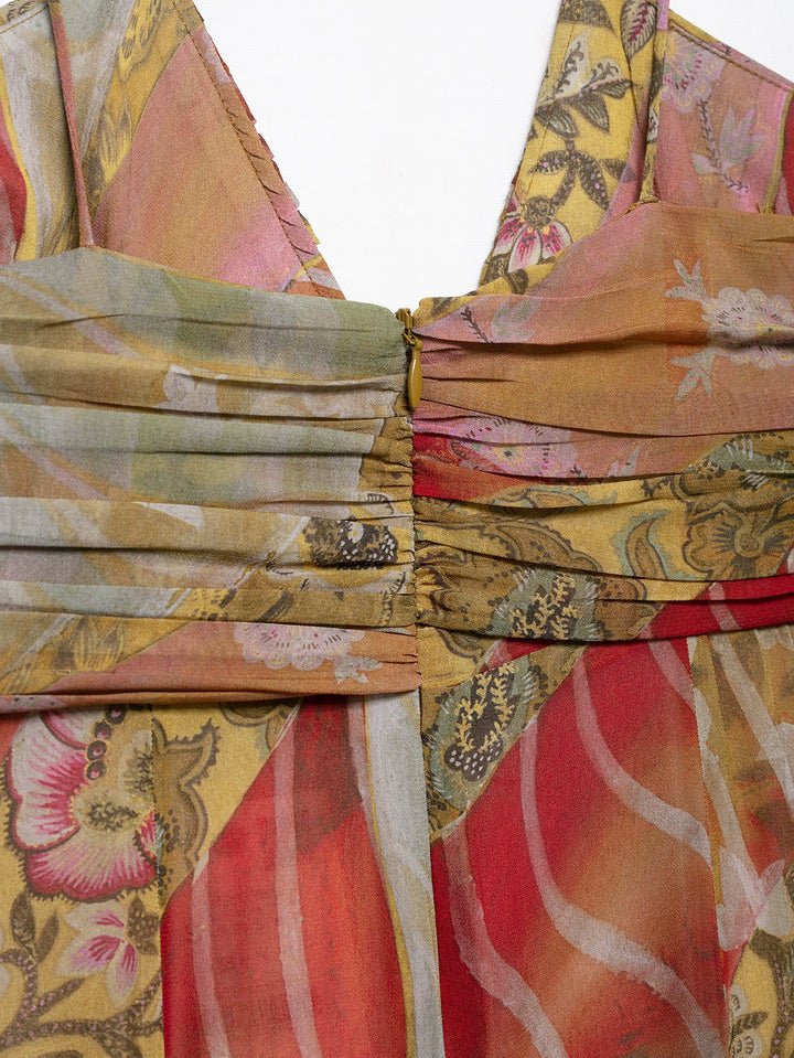 فستان ميدي مزخرف بأشرطة سباغيتي