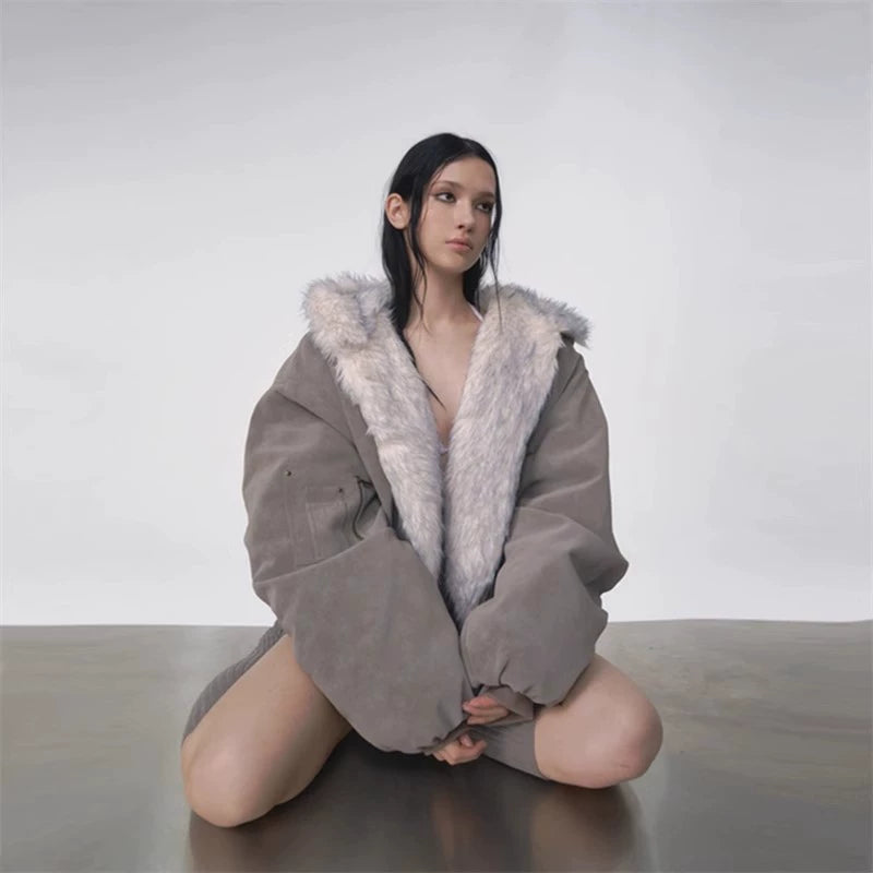 Velvet Fur Hooded Double-Sided Coat