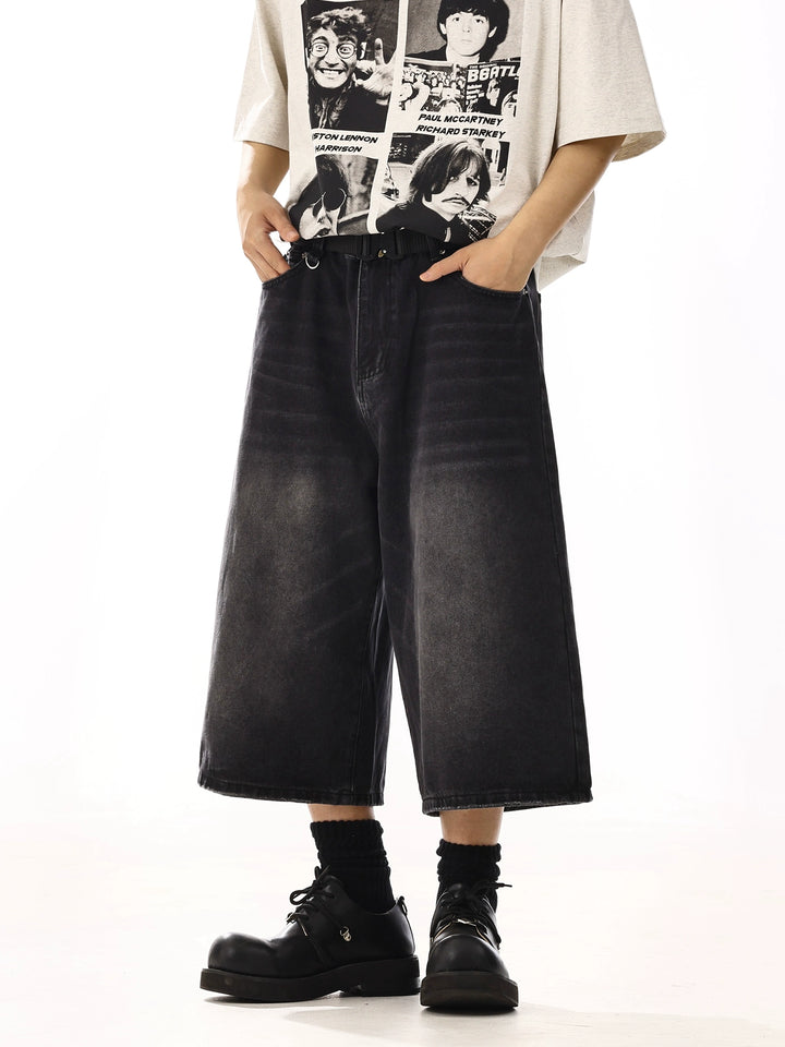 Distressed Wide-Leg Cropped Denim Pants