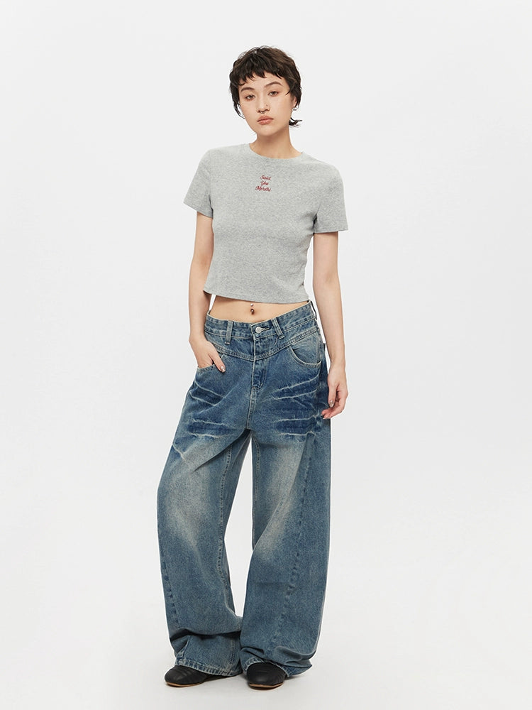 Cropped Letter Print Slim Fit Turtleneck