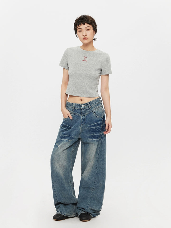 Cropped Letter Print Slim Fit Turtleneck