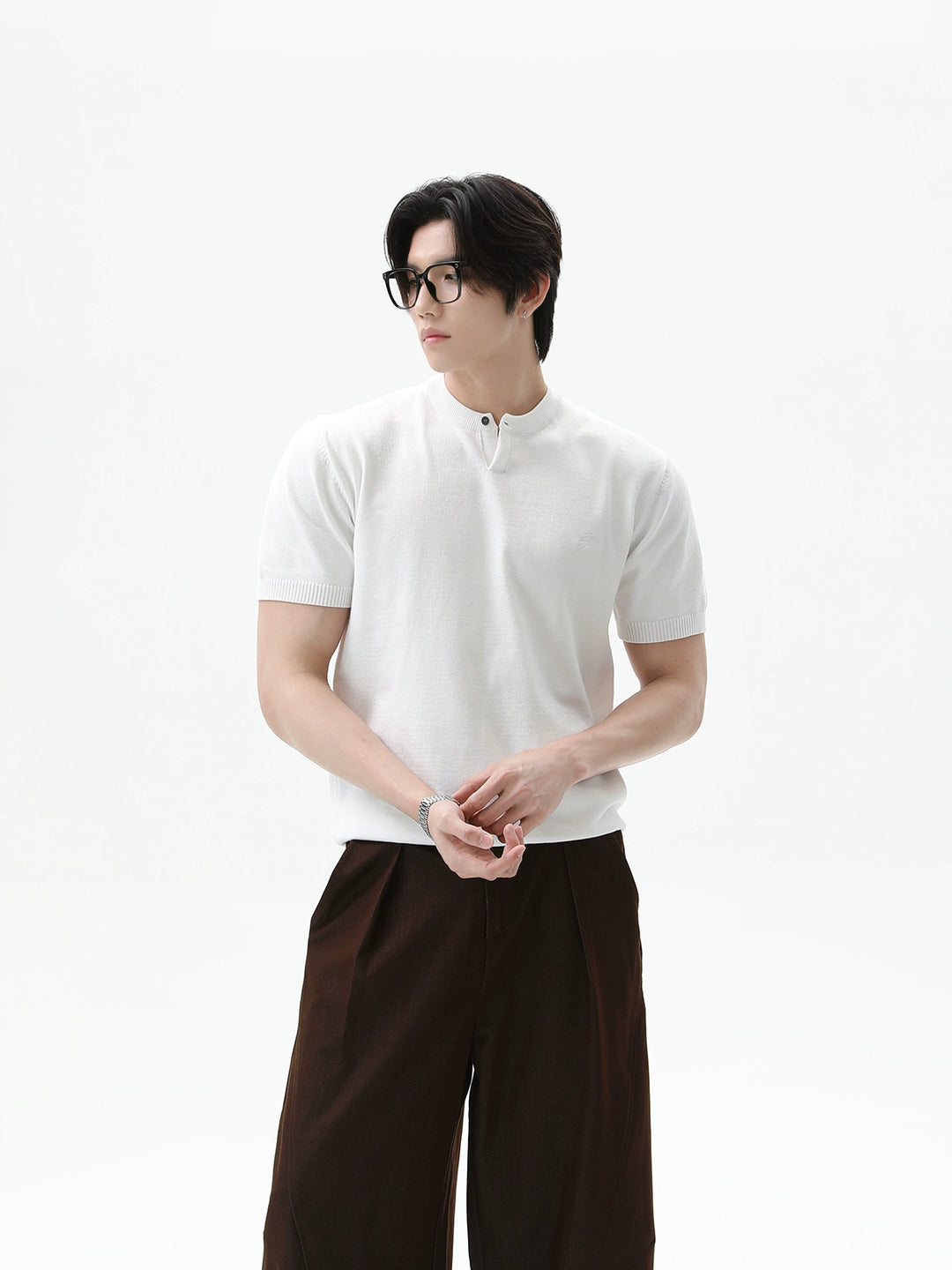 Μπλούζα Henley από πλεκτό βαμβάκι με μαργαρίτα