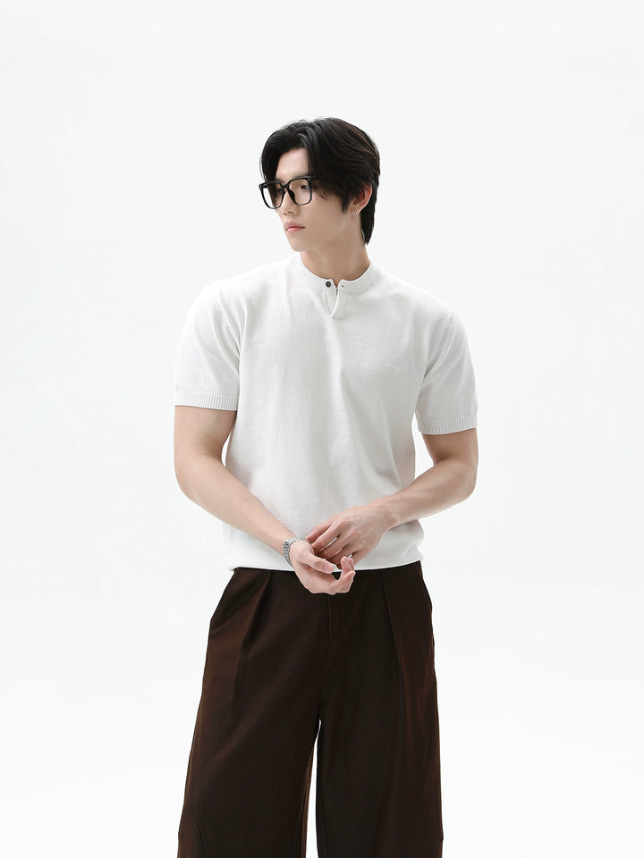 Μπλούζα Henley από πλεκτό βαμβάκι με μαργαρίτα