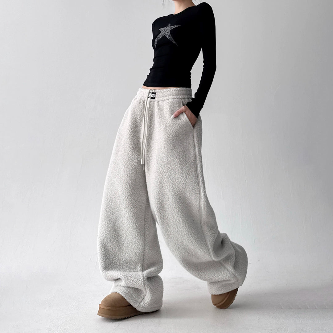 Polar Fleece Wide-Leg Casual Pants
