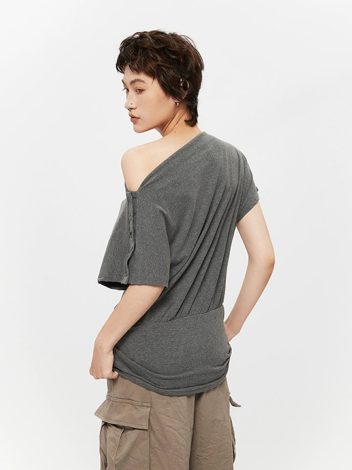 Oblique Collar Off-Shoulder Short Sleeve Top