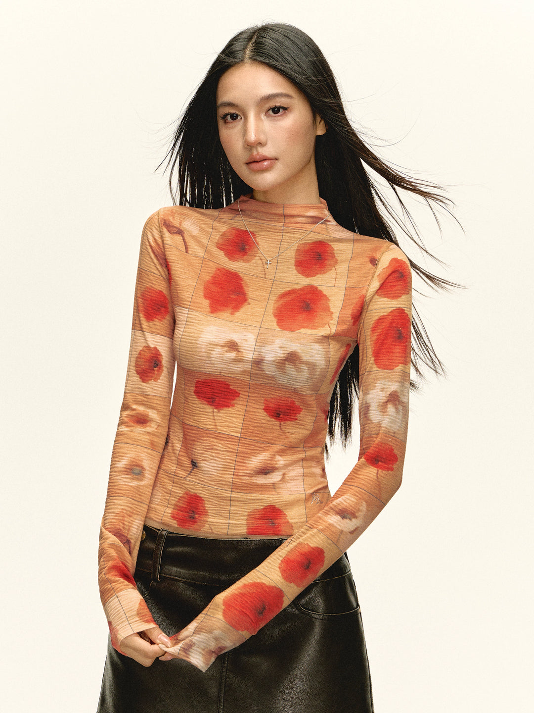 Floral Print Turtleneck Top