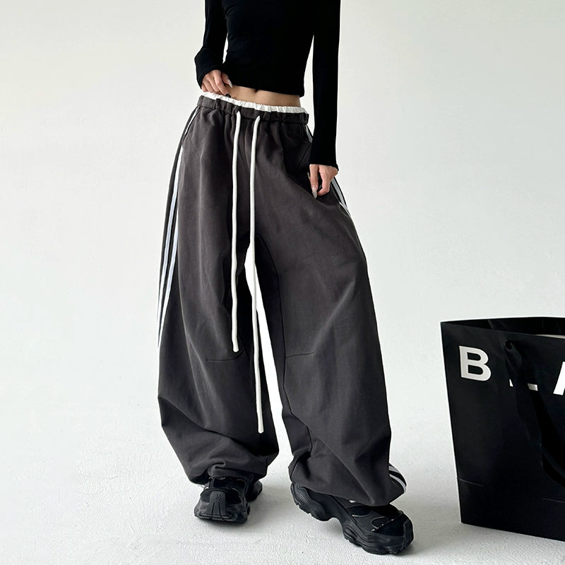 Wide-Leg Striped Drape Casual Pants