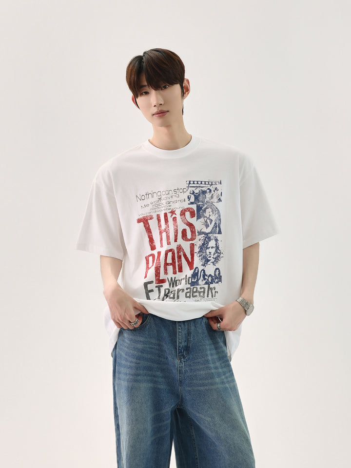 レトロダメージグラフィックルーズTシャツ