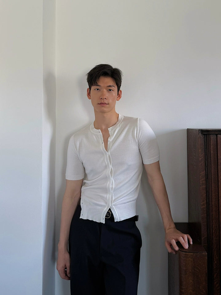 Slim Fit Knit Short Sleeve Cardigan