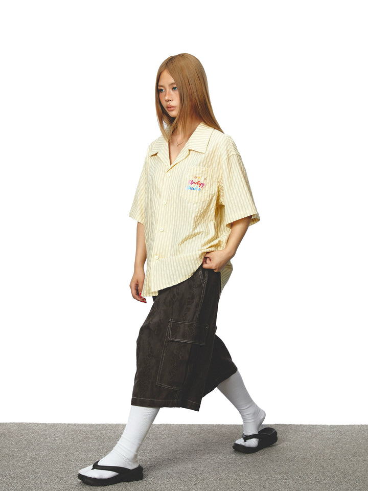 표범 무늬 다중 포켓 와이드 레그 바지