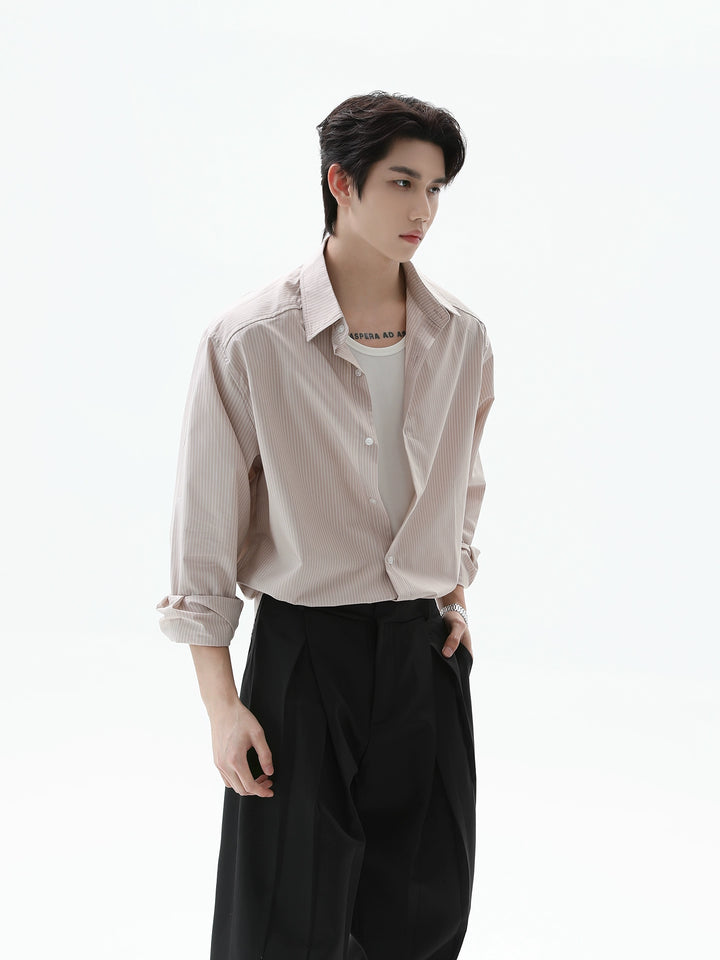 Lapel Vertical Striped Shirt