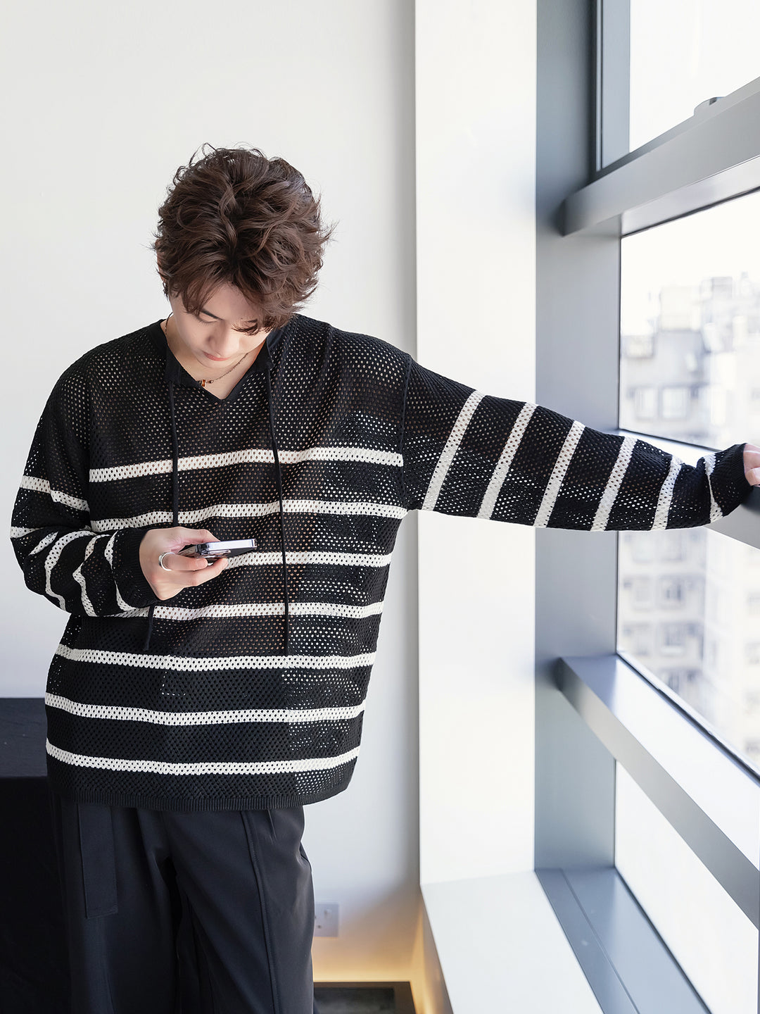 Mesh Striped Knit Pullover