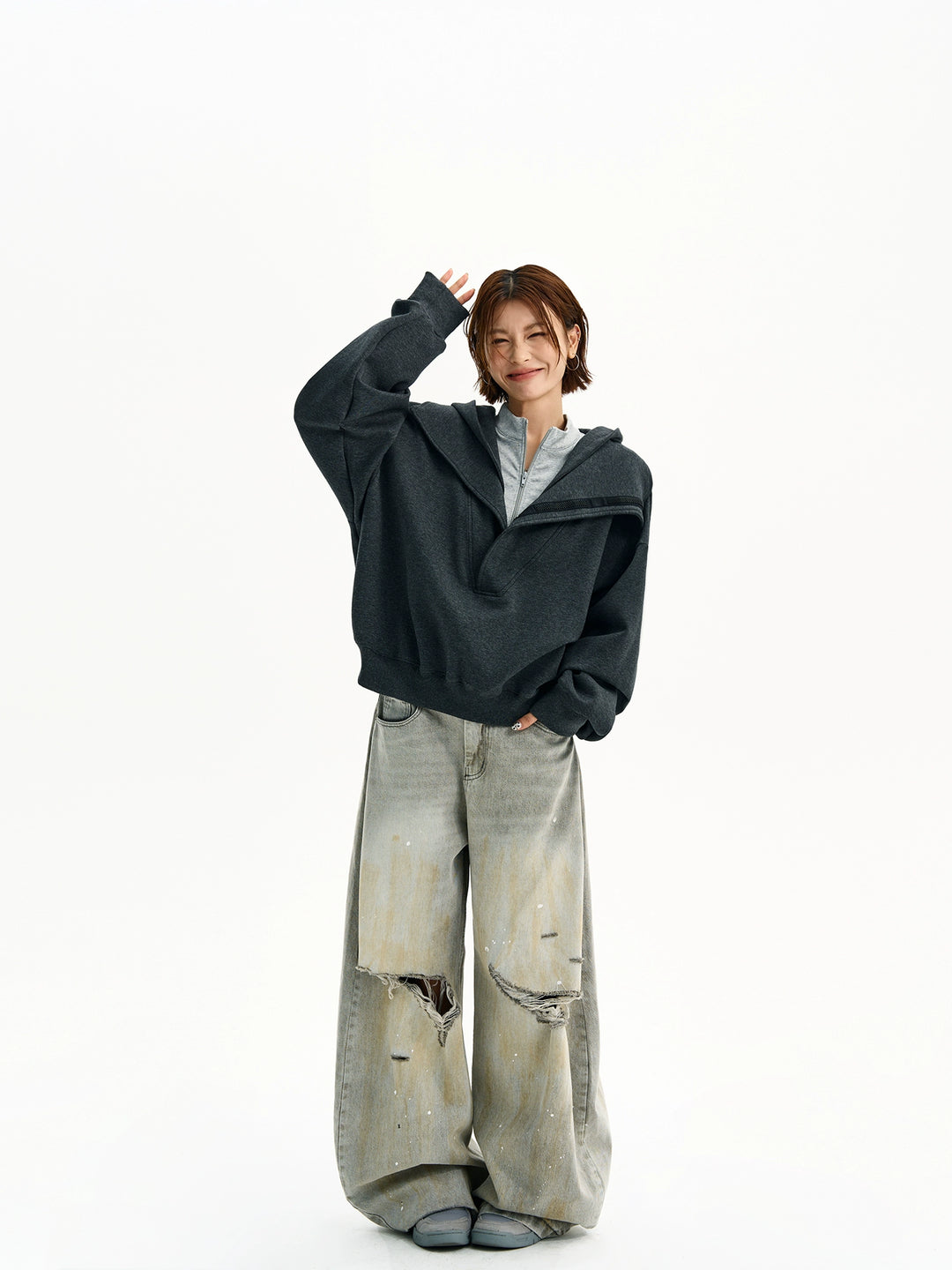 Oversized Hoge Kraag Hooded Sweatshirt
