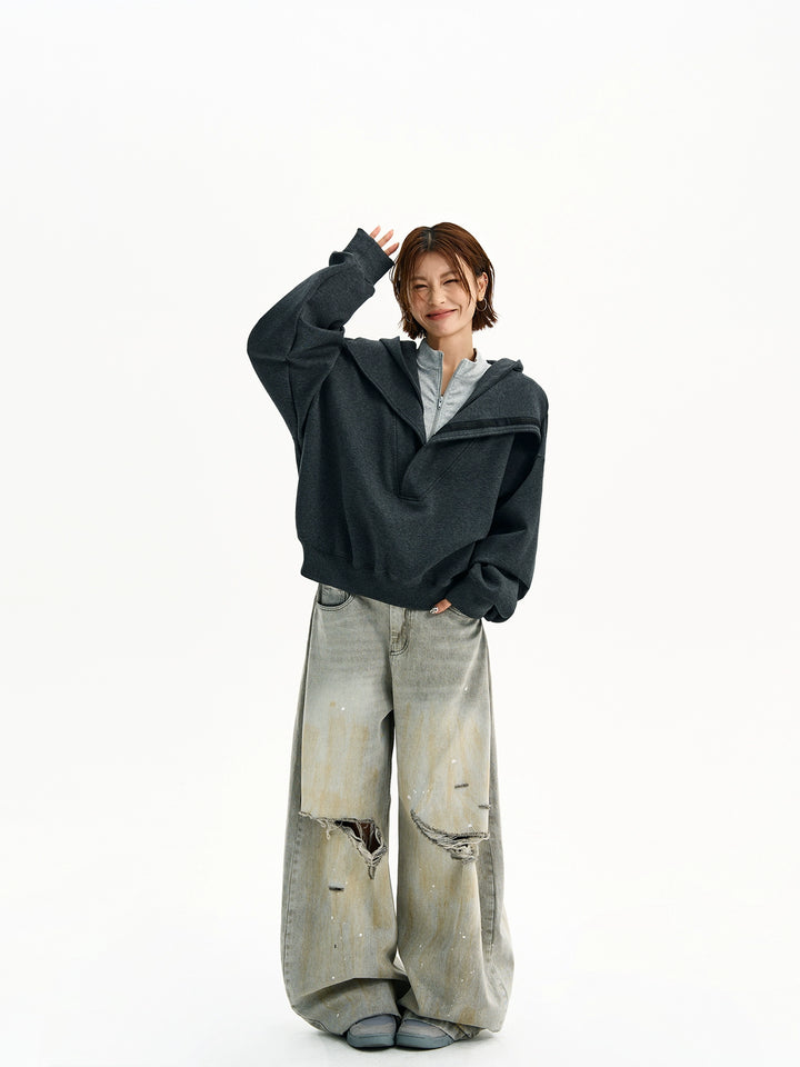 Oversized Hoge Kraag Hooded Sweatshirt