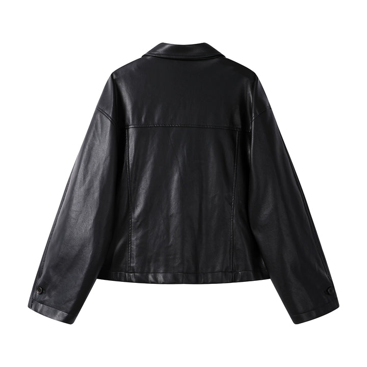 Leather Polo Collar Jacket