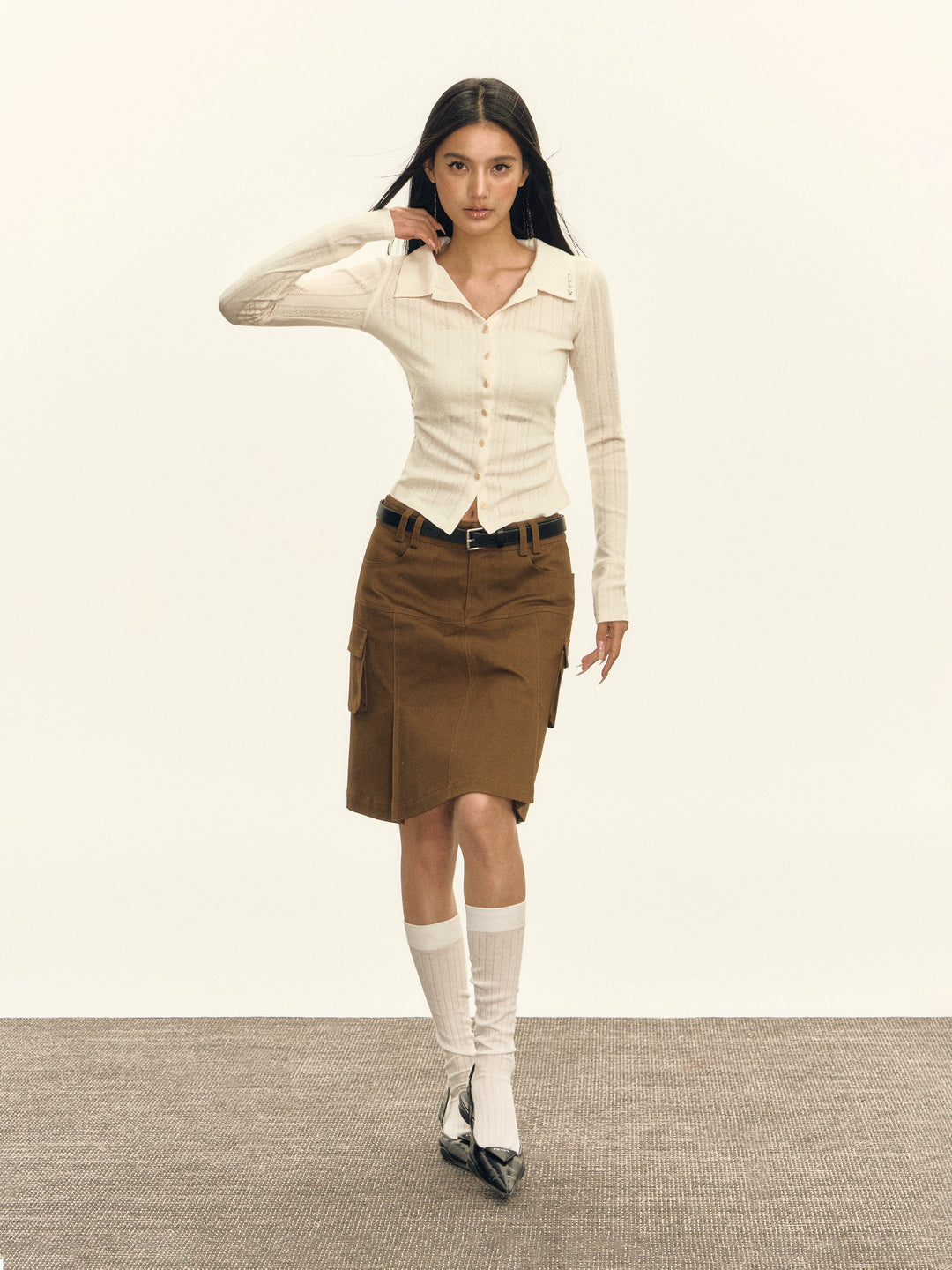 Button-Up Long Sleeve Knit Top