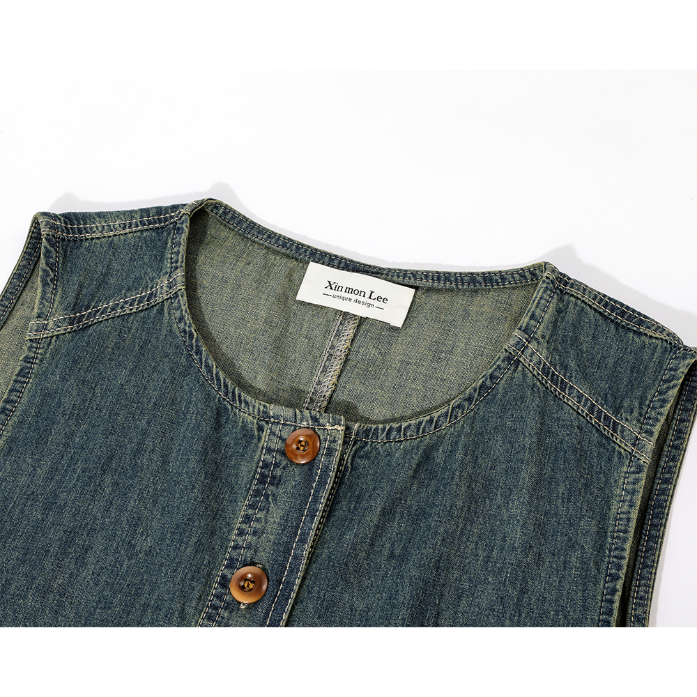 Sleeveless Denim Dress with Pockets