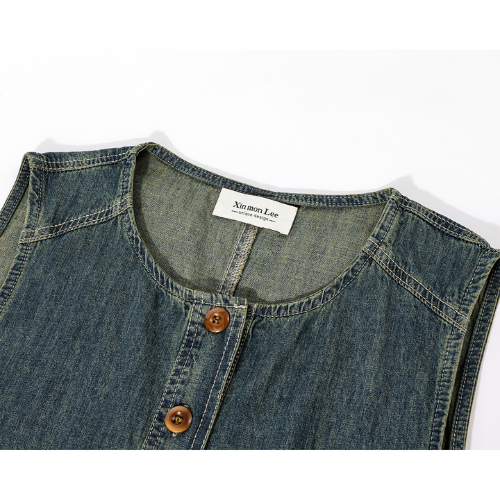 Sleeveless Denim Dress with Pockets