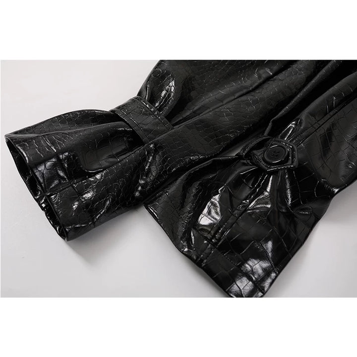 Textured Leather Double-Breasted Jacket