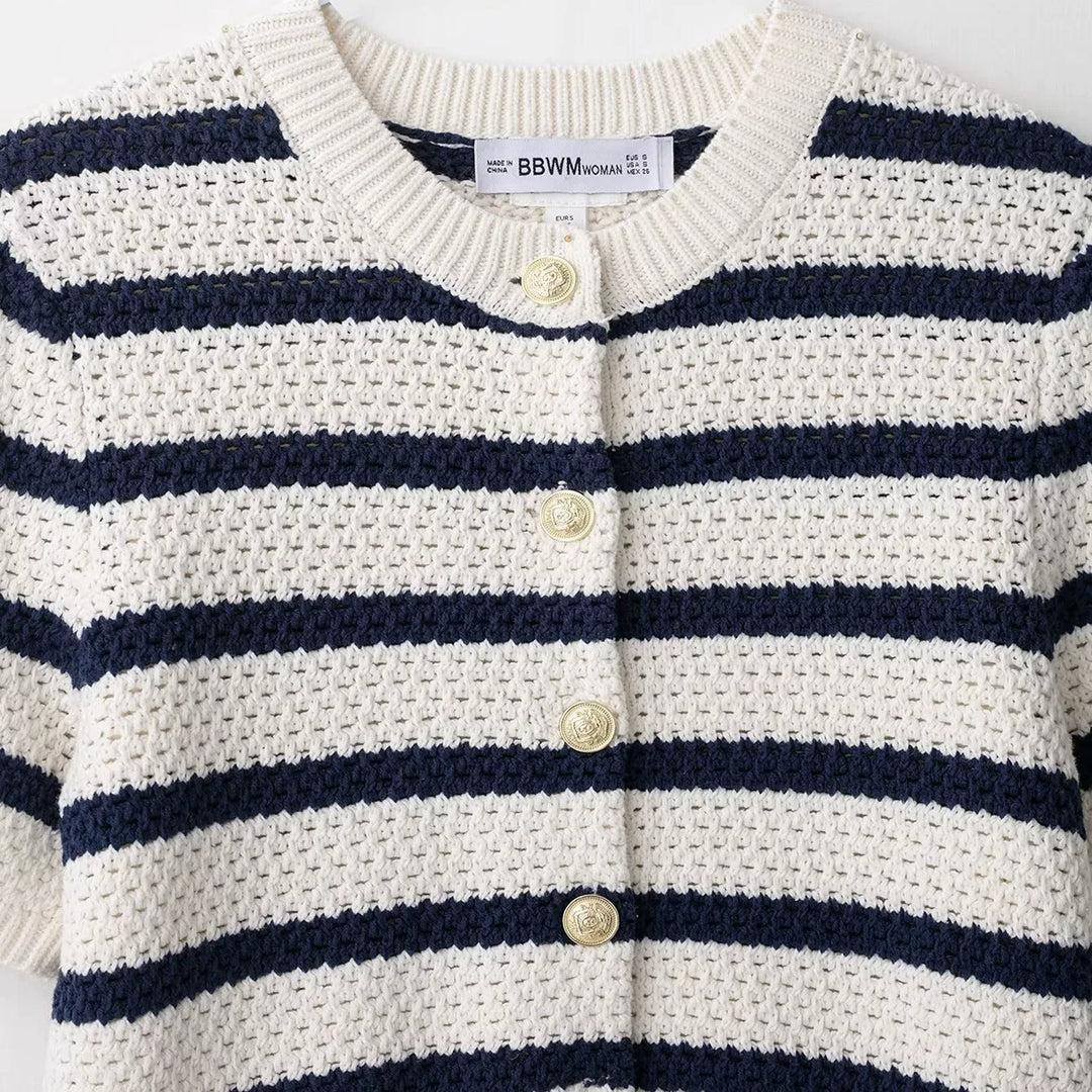 ストライプテクスチャニットショートスリーブカーディガン