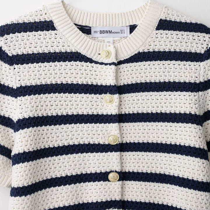 ストライプテクスチャニットショートスリーブカーディガン