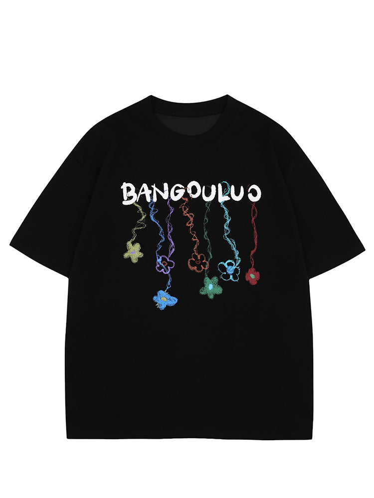 Camiseta de cuello redondo con gráfico de flor pintada