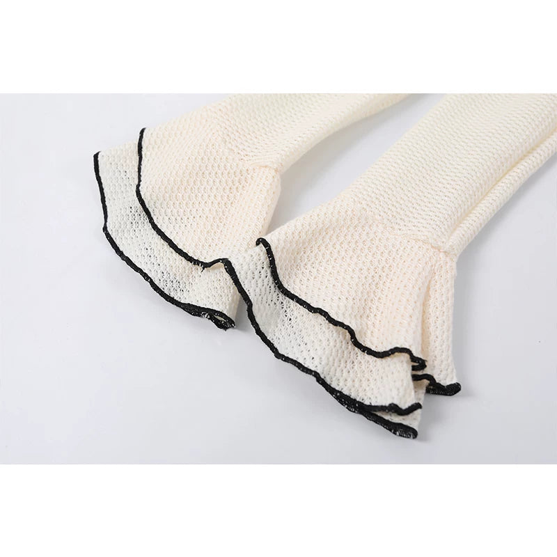 Ruffled Long Sleeve Color Block Dress