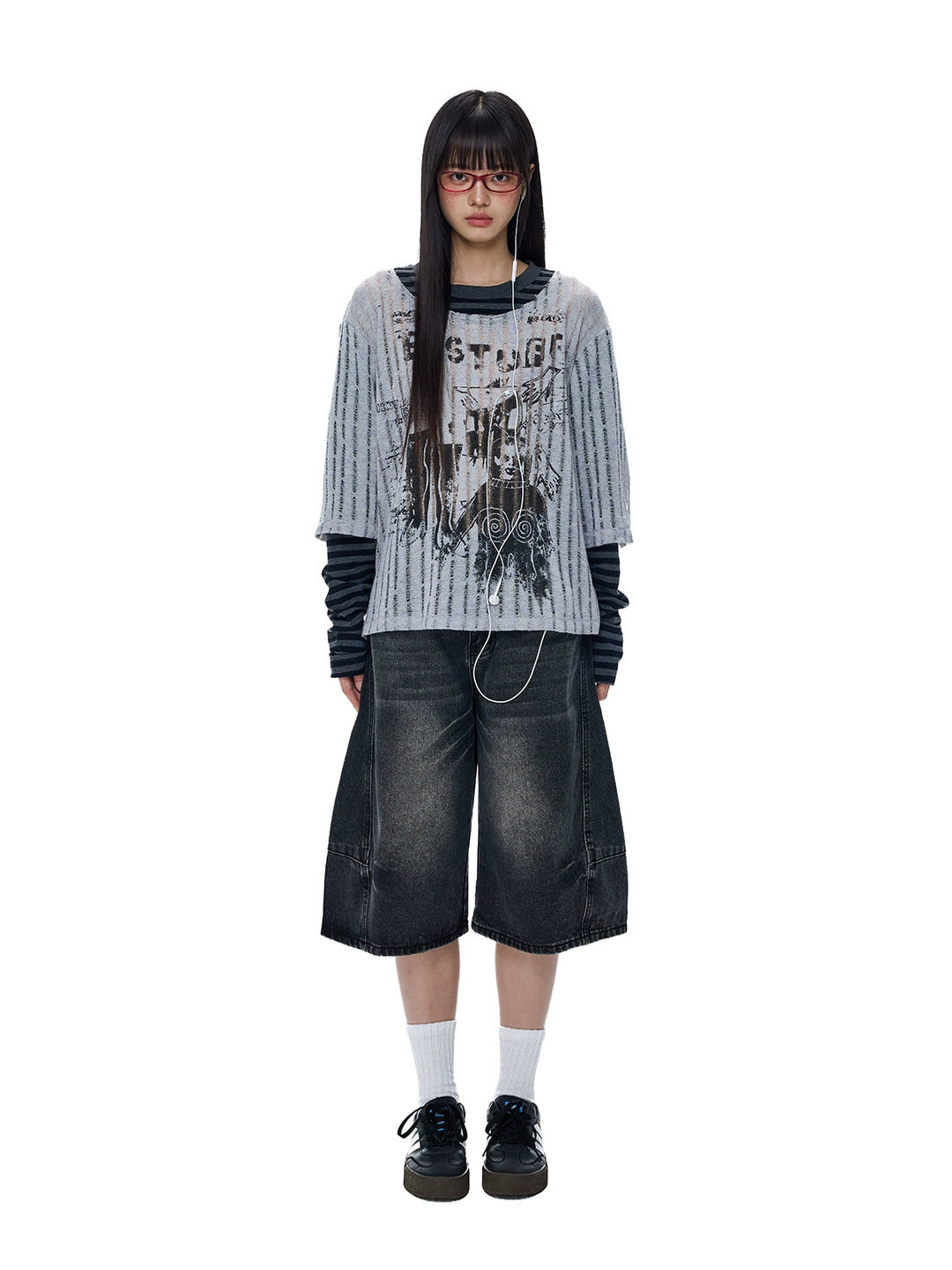 Printed Layered Long Sleeve Casual Turtleneck