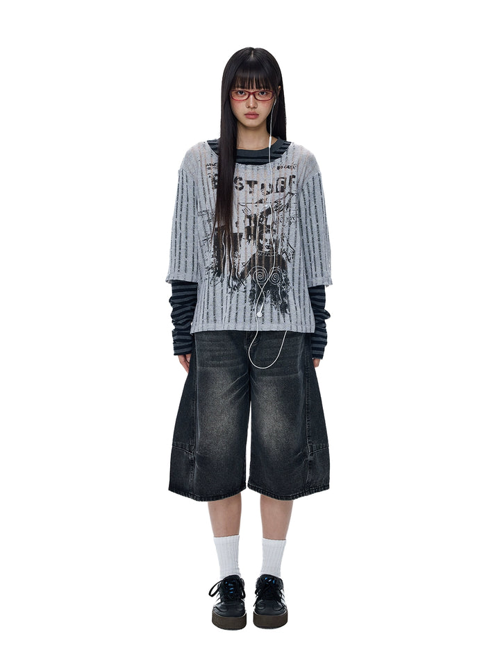 Printed Layered Long Sleeve Casual Turtleneck