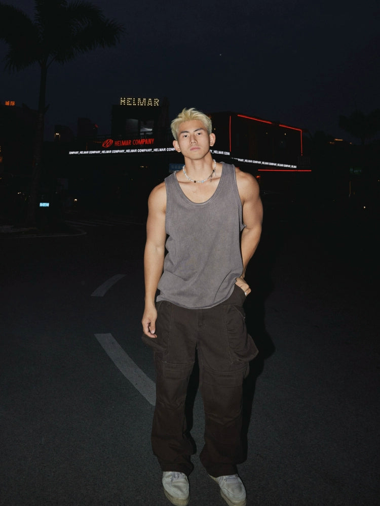 Retro Washed Basic Breathable Sleeveless Vest